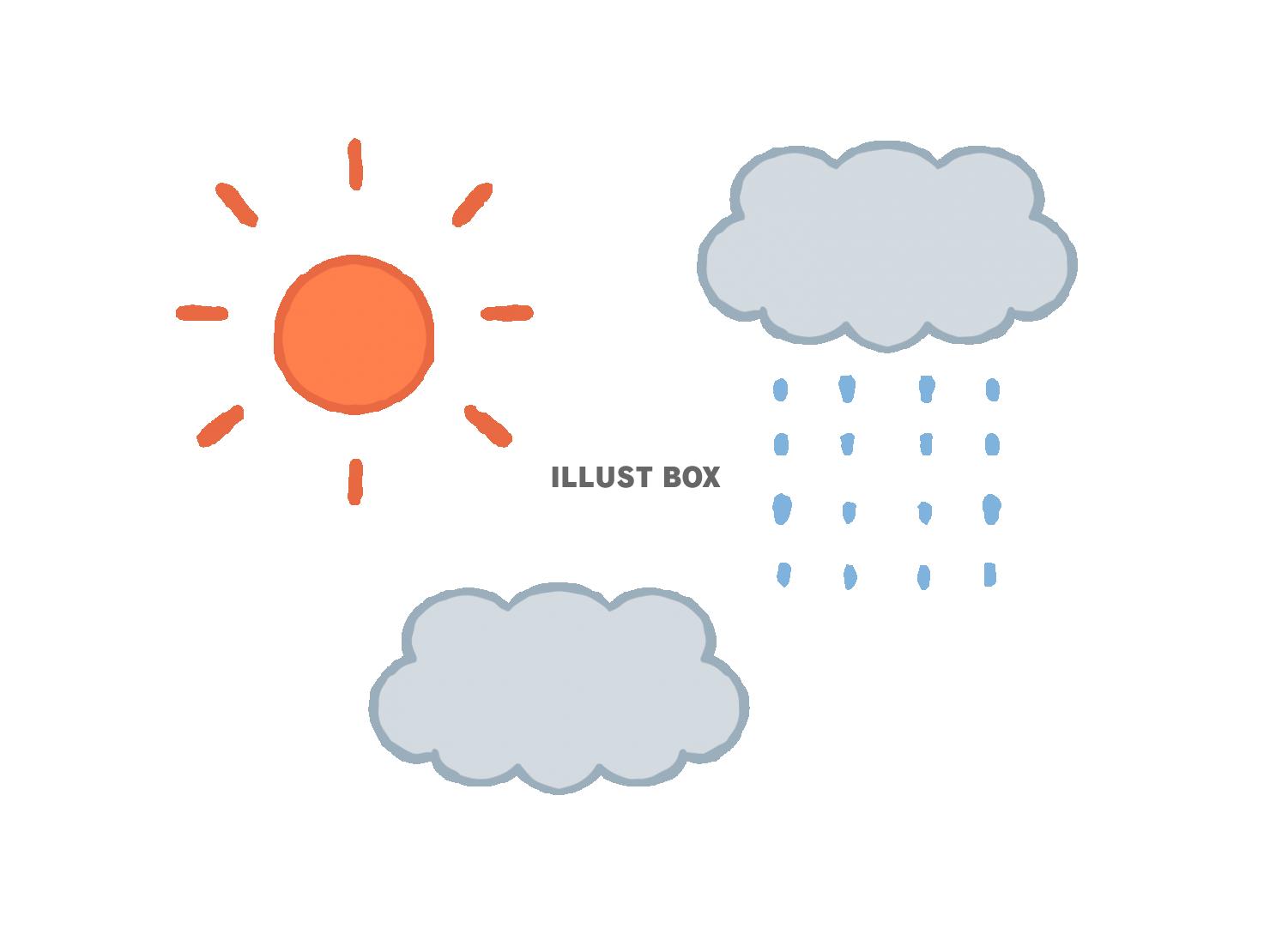 太陽と雲と雨のセットイラスト