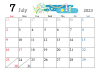 2023年 7月 かわいいイラスト付きカレンダー