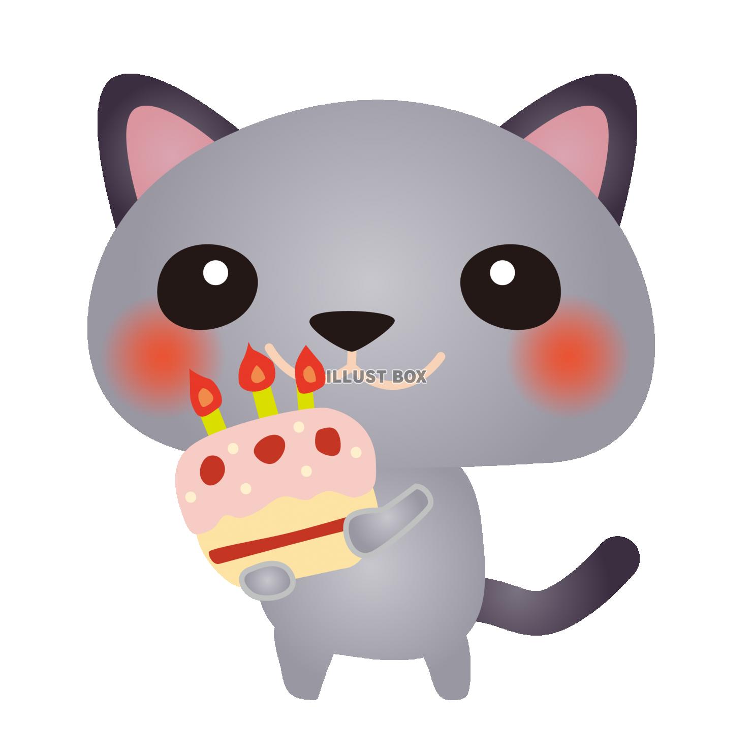 グレーねこハピバケーキ