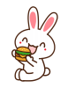 ハンバーガーを食べる白うさぎ　透過png