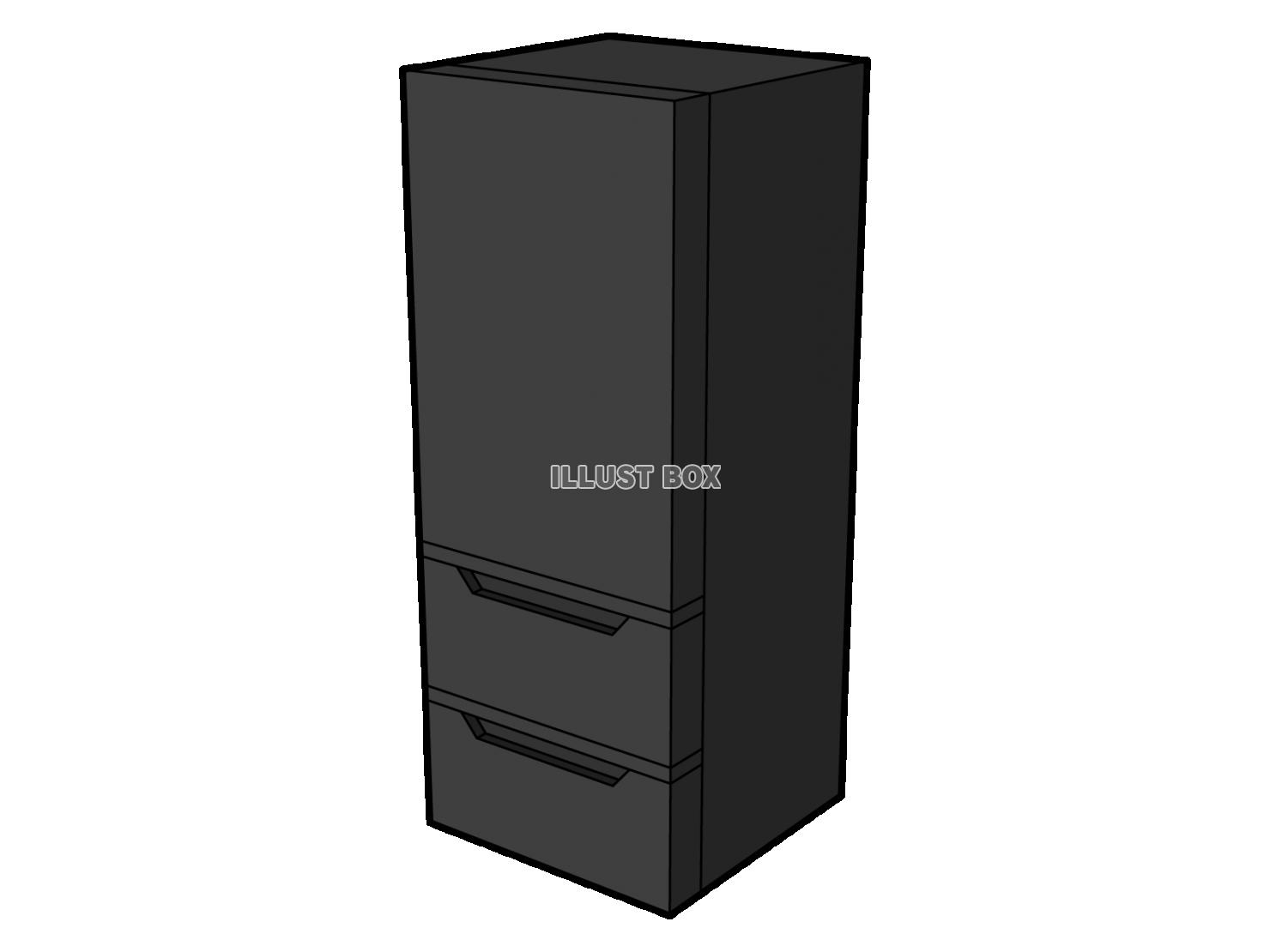 冷蔵庫（れいぞうこ）の立体イラスト黒【透過PNG】