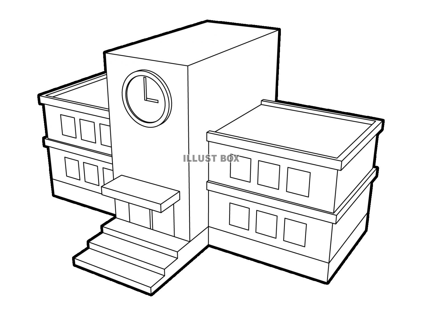 学校の建物のイラスト（線画）・透過PNG/ベクター