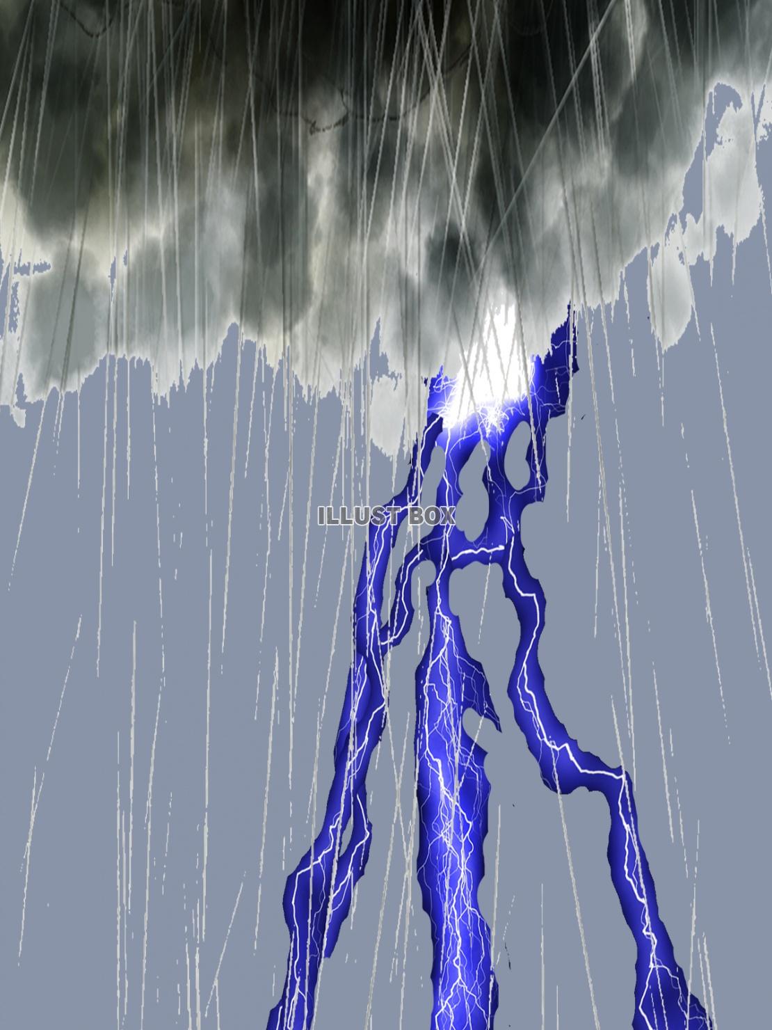 落雷（稲妻）と雨雲と雨の風景イラスト