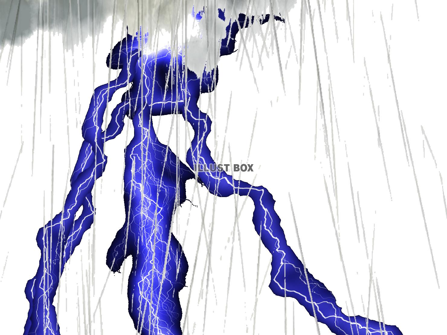 落雷（稲妻）と雨雲と雨の風景イラスト【透過PNG】