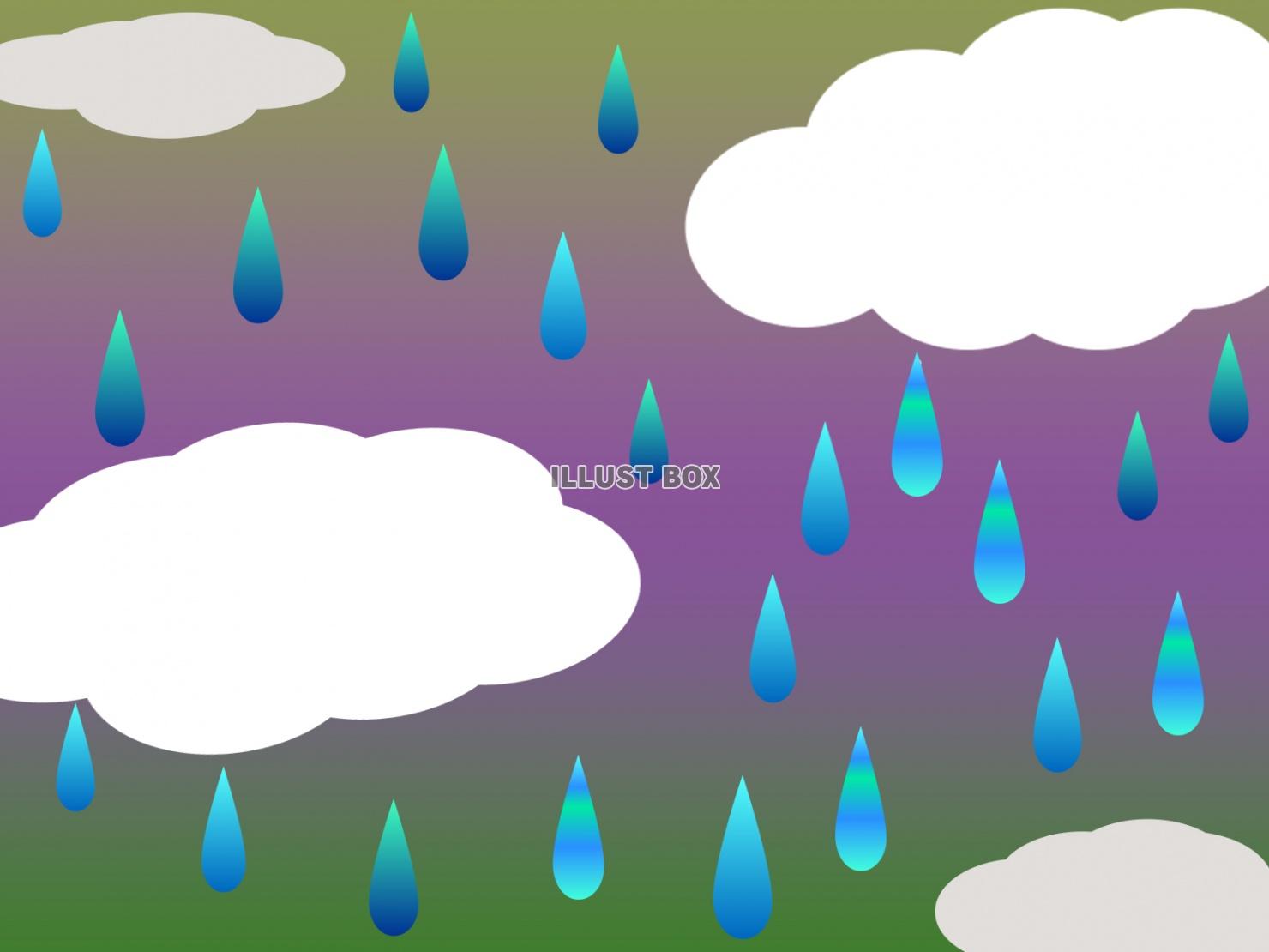 雨の雫＆雲のフレーム・背景（横）