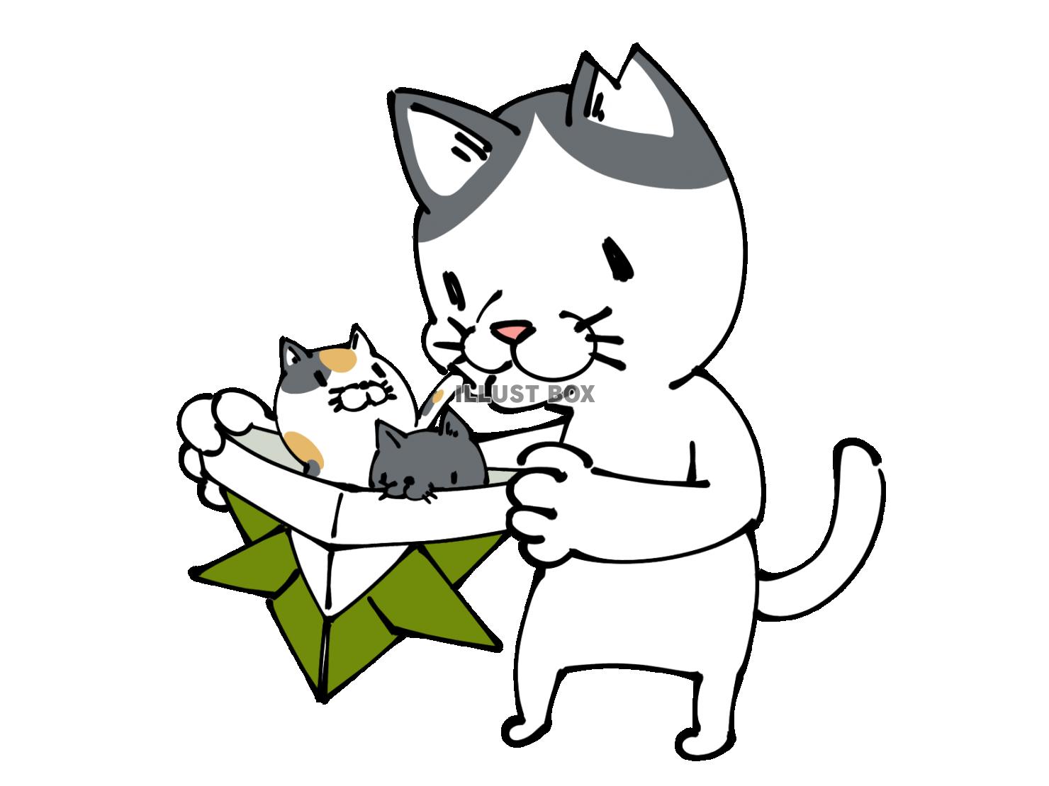 兜の折り紙とさくら猫(ハチワレ)