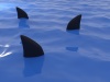 海面から見えるサメのリアルな背びれの3DCG