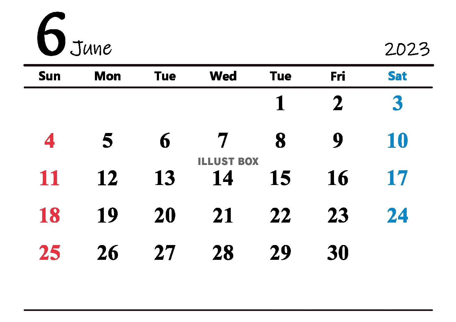 2023年（令和5年）6月　カレンダー