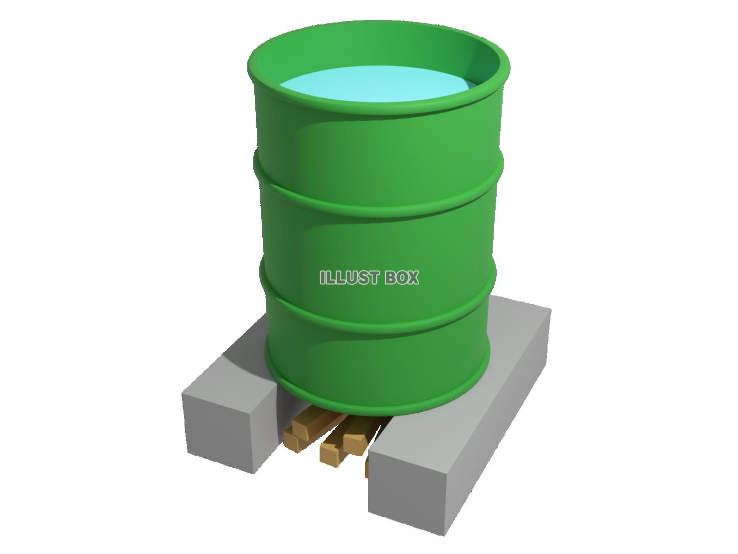 リアルなドラム缶風呂（緑）の3DCG・透過PNG