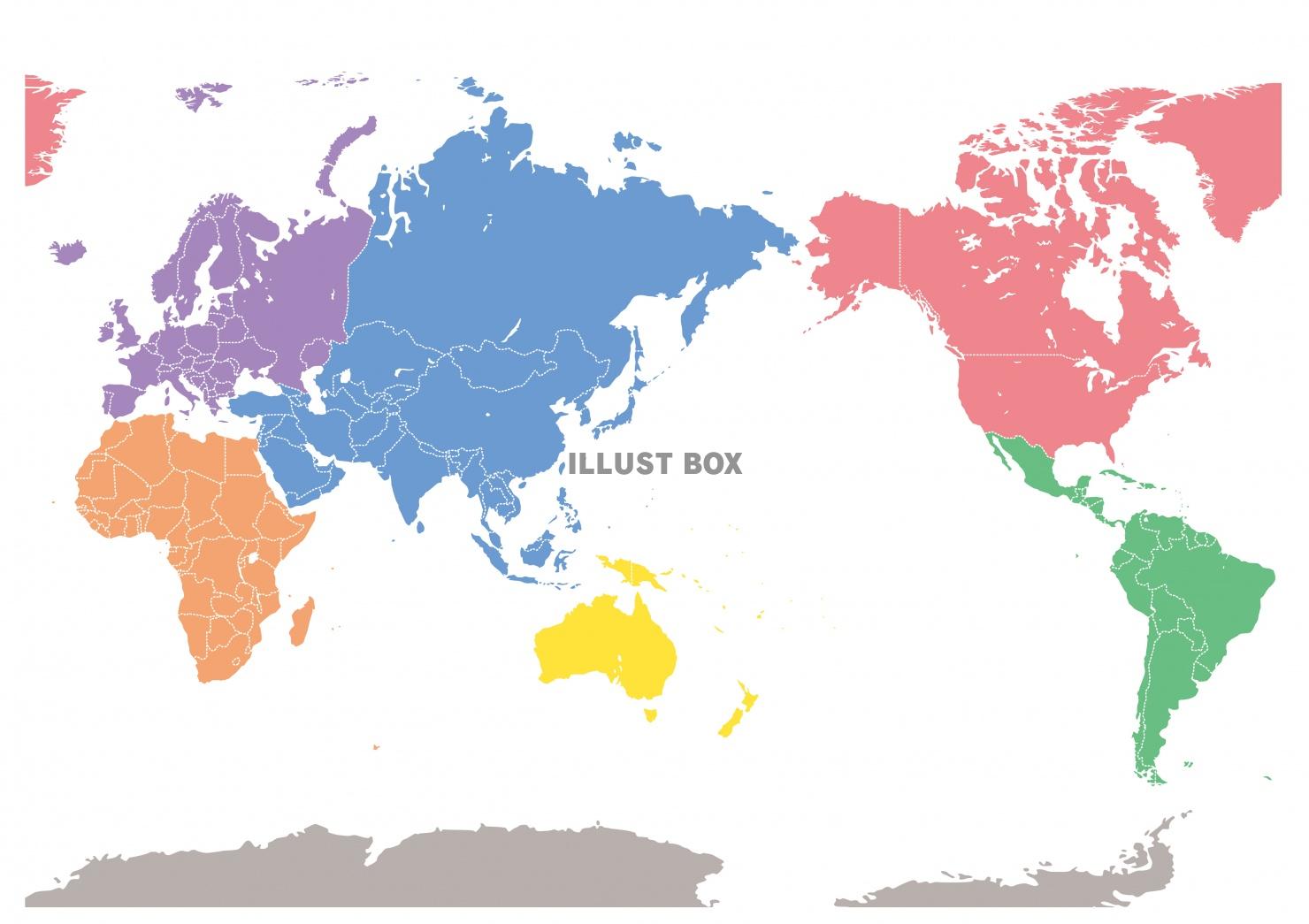 世界地図★色分け★国境線あり★国名なし