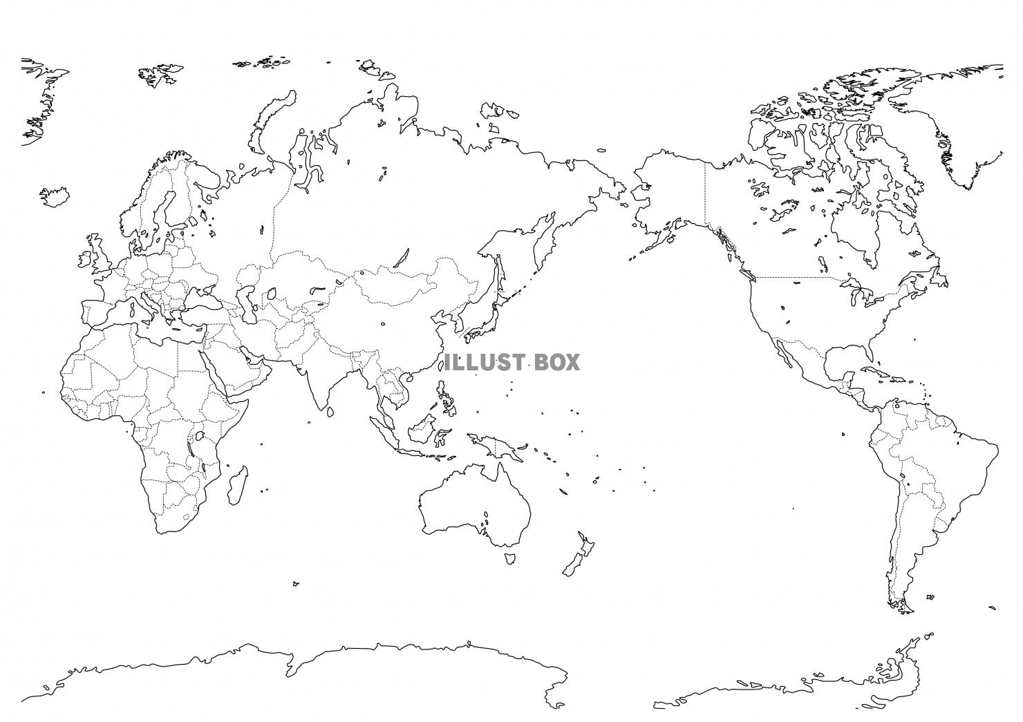 世界地図★白地図★国境線あり★国名なし