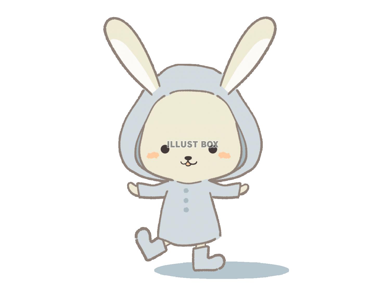 カッパを着たウサギのイラスト
