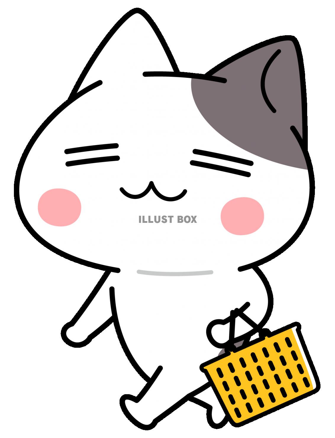 買い物かごを持って歩くにゃんこ＜ぶち猫　にゃんこ＞