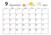 2023年 9月 かわいいイラスト付きカレンダー