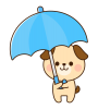 青い傘をさす犬