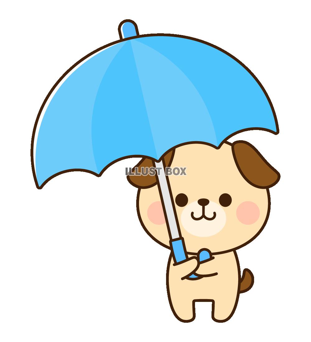 青い傘をさす犬
