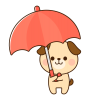 赤い傘をさす犬