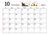 2023年 10月 かわいいイラスト付きカレンダー