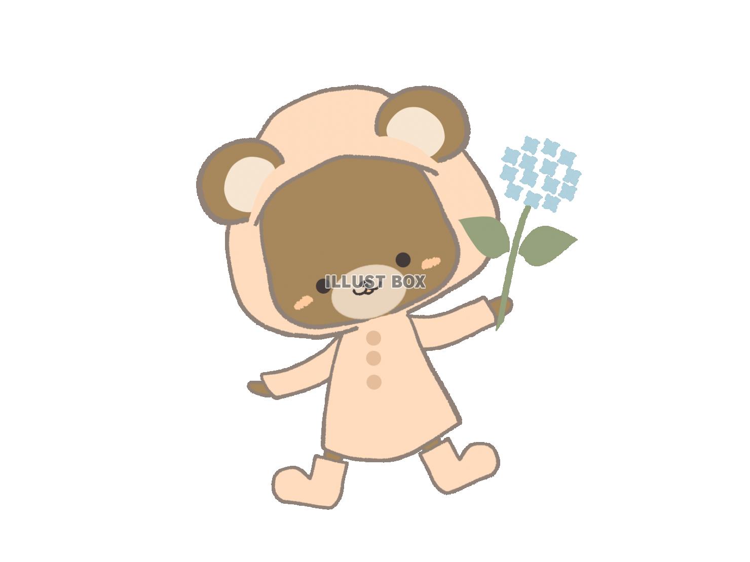 紫陽花を持つクマのイラスト　線あり