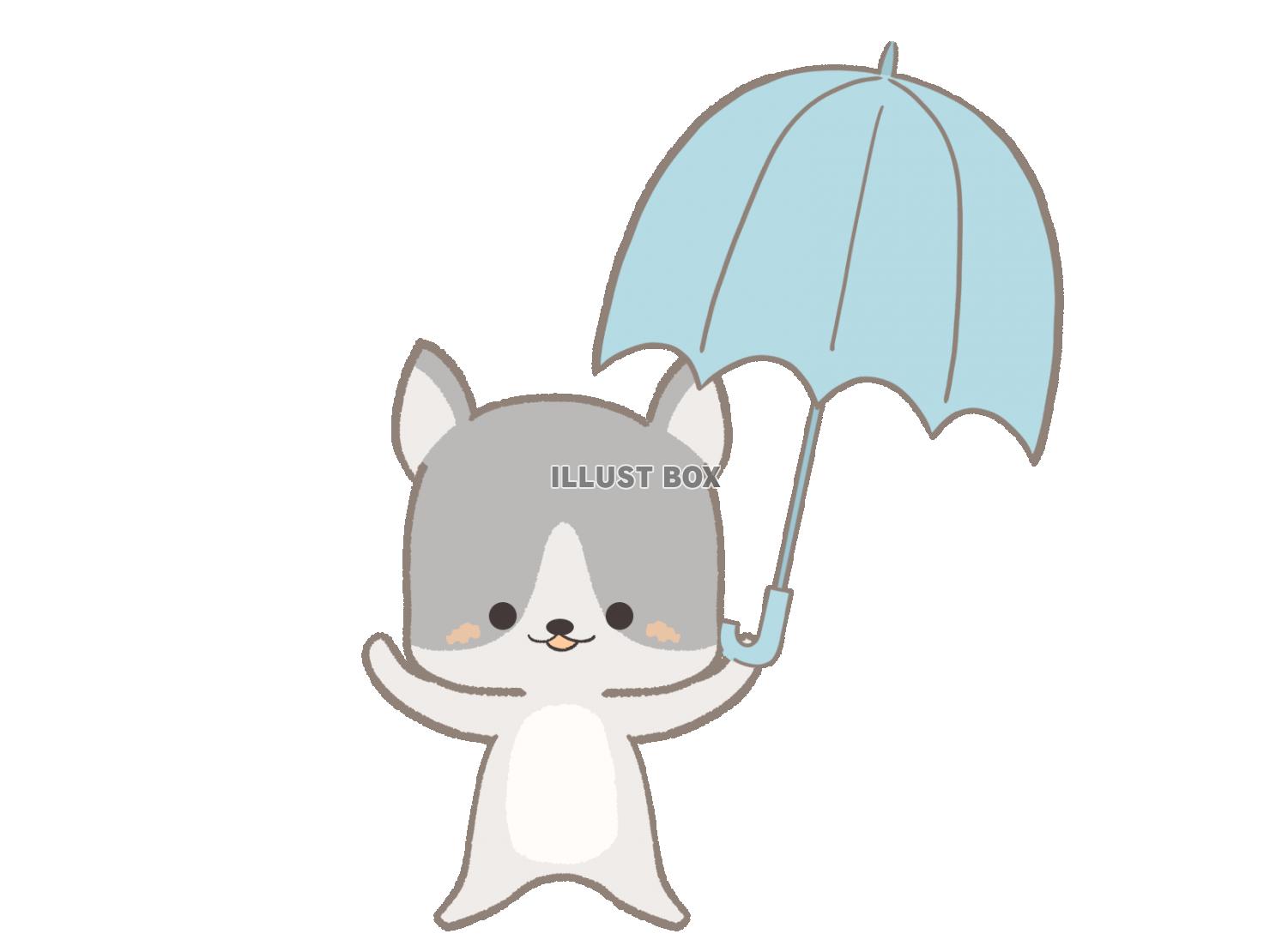 水色の傘を持つネコのイラスト　線あり