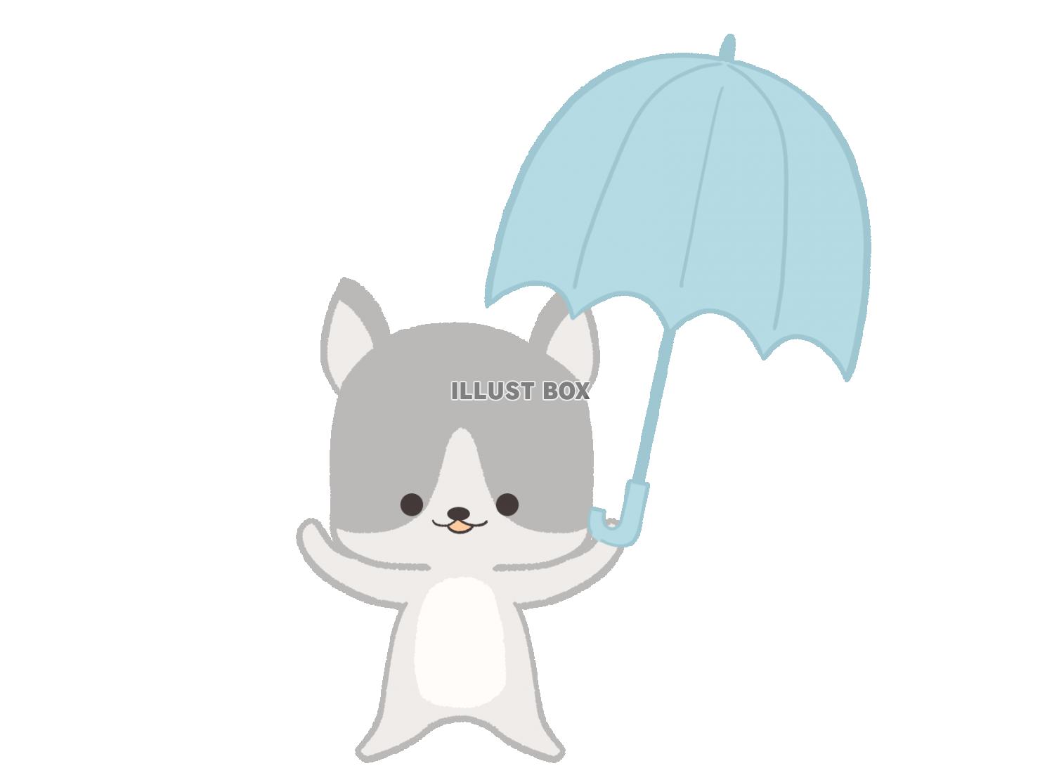水色の傘を持つネコのイラスト　線なし