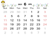 ２０２３年６月のカレンダー（よこ）ビーグル犬とアジサイ