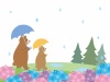 梅雨と熊の親子のイラスト