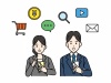 スマートフォンを使う会社員、ビジネスパーソンのイラスト