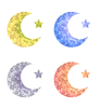 ホログラム風のテクスチャの月と星のアイコンセット（4色）