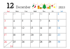 2023年 12月 かわいいイラスト付きカレンダー
