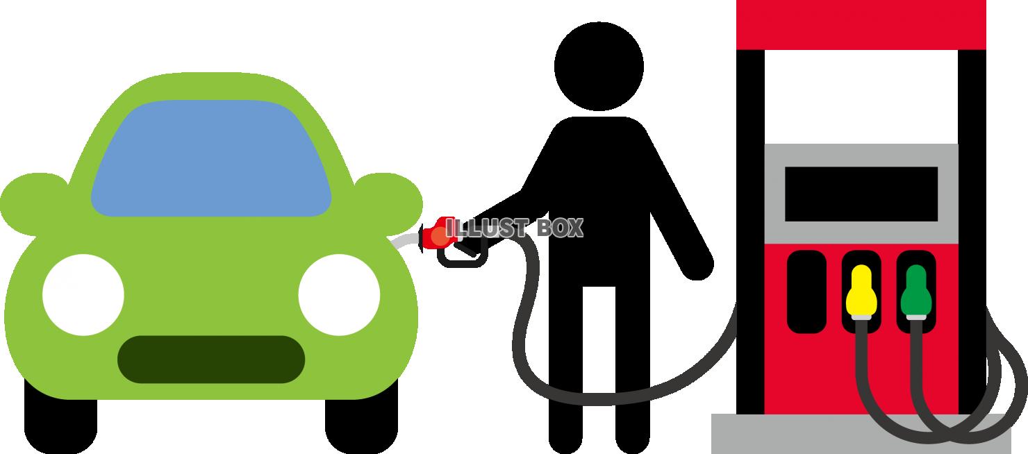 ガソリンスタンドで車に給油する人ピクトグラム　カラー