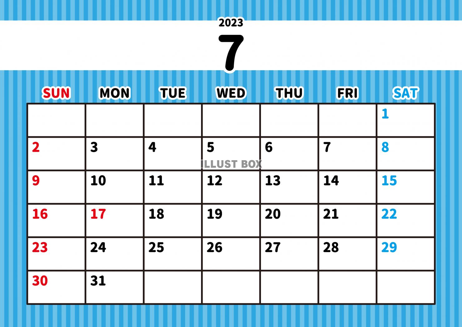 7_2023年カレンダー・7月_ストライプ・メモ欄・横