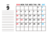 9_2023年カレンダー・9月_罫線メモ欄・横
