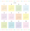 2023年年間カレンダー　パステルカラーの四角と丸　正方形