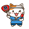 祭りうちわを持った甚平姿の三毛猫　透過png