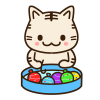 水風船釣りをするサバトラ猫　透過png