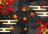 黒和紙に鹿の子雲と紅葉背景ヨコ