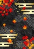 黒和紙に鹿の子雲と紅葉背景タテ