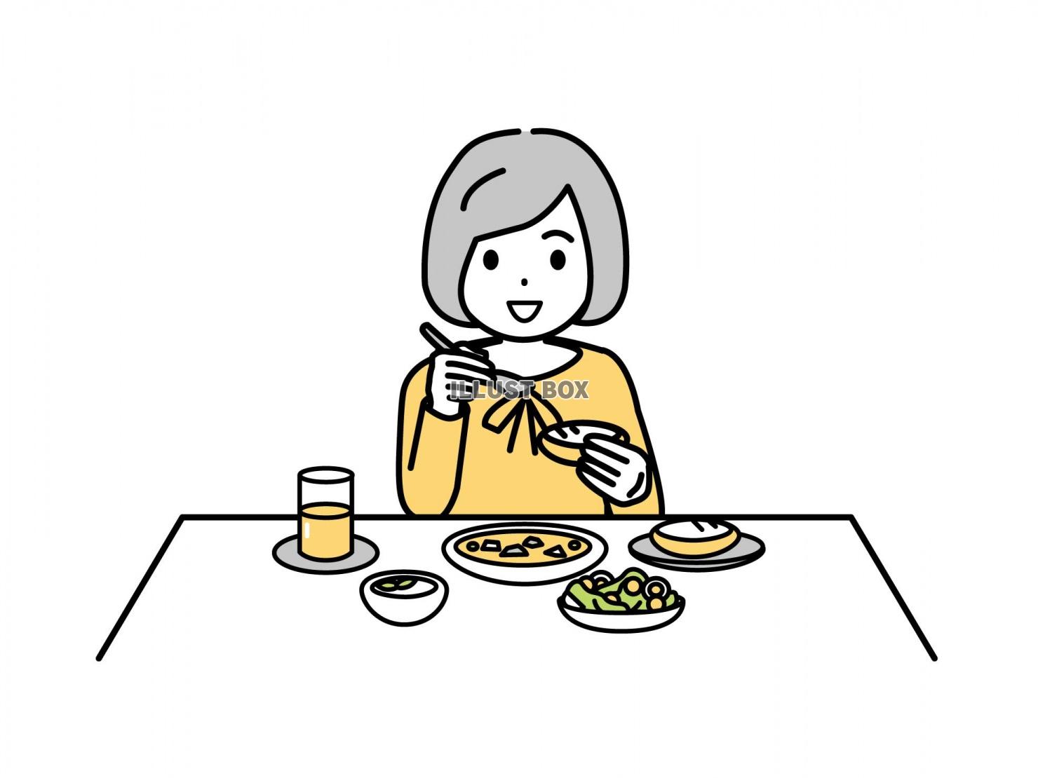 ご飯を食べる女の子のイラスト