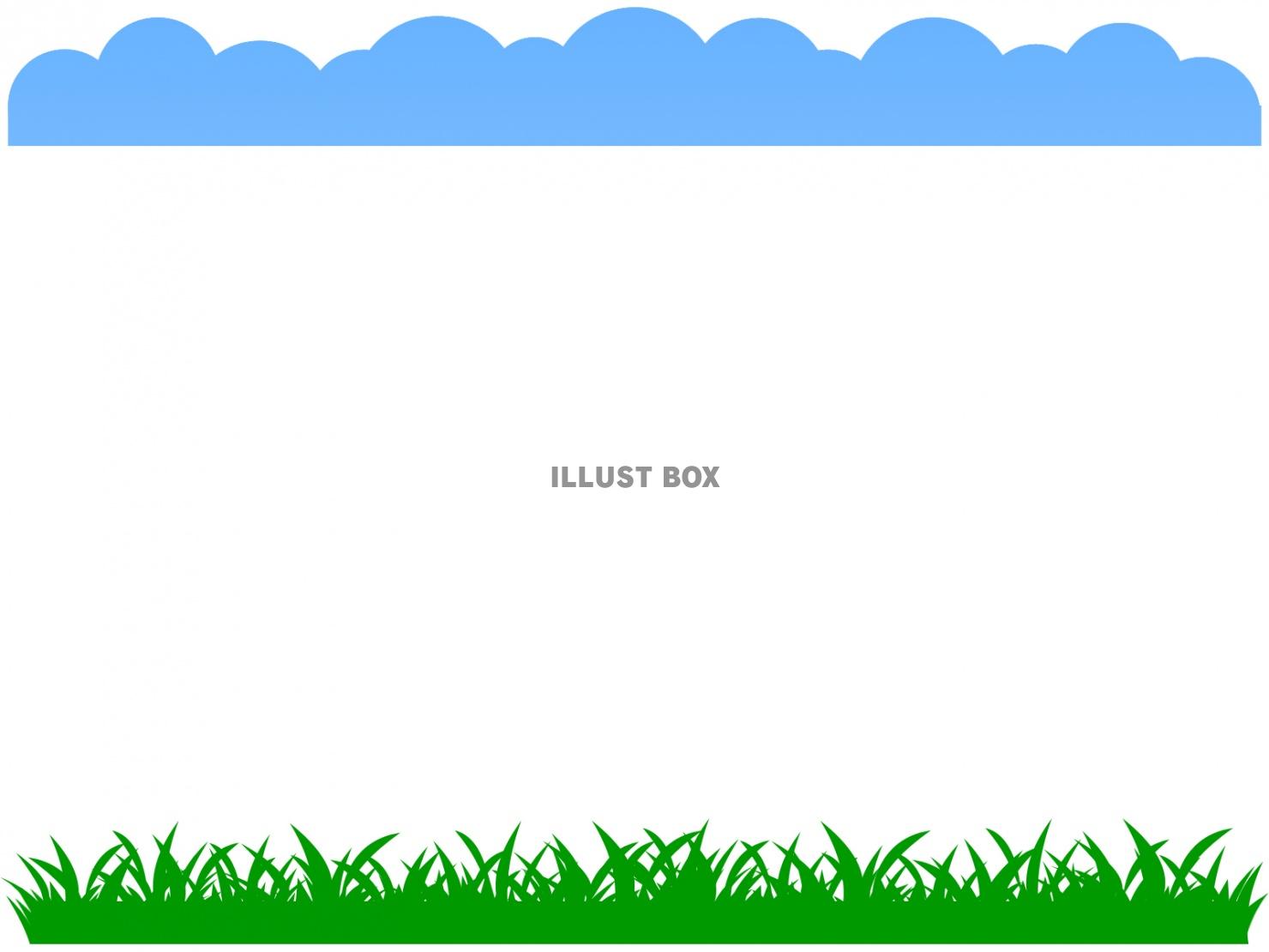 青空と草原のフレームシンプル飾り枠素材イラスト