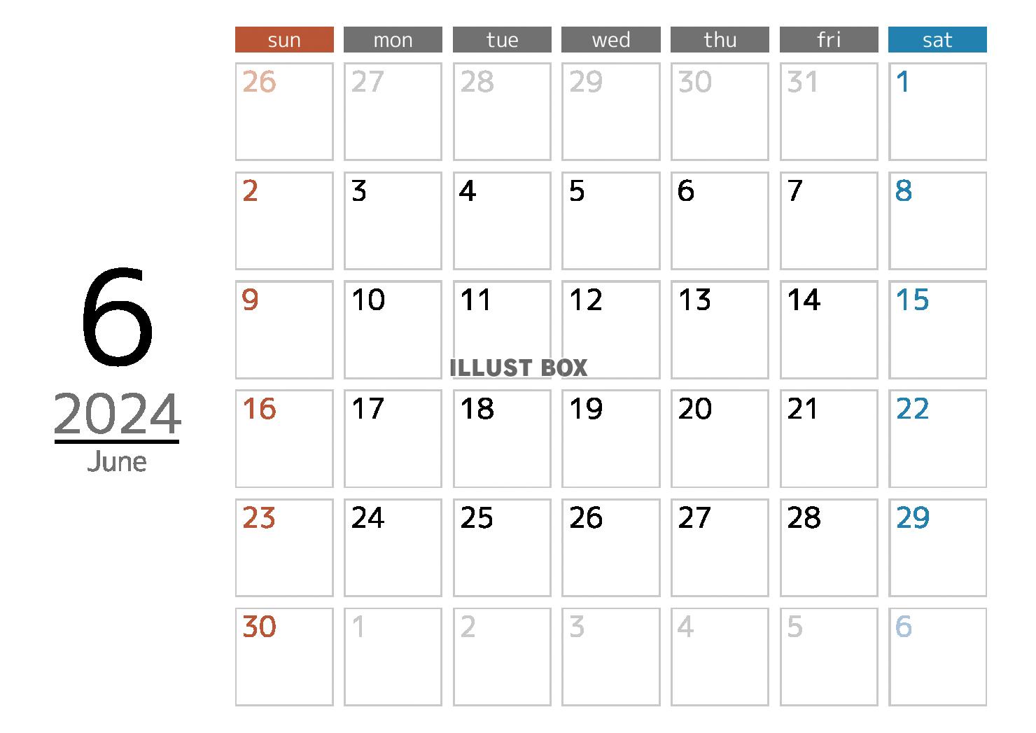 2024年メモスペース付きカレンダー6月