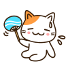 うちわであおぐ三毛猫　透過png