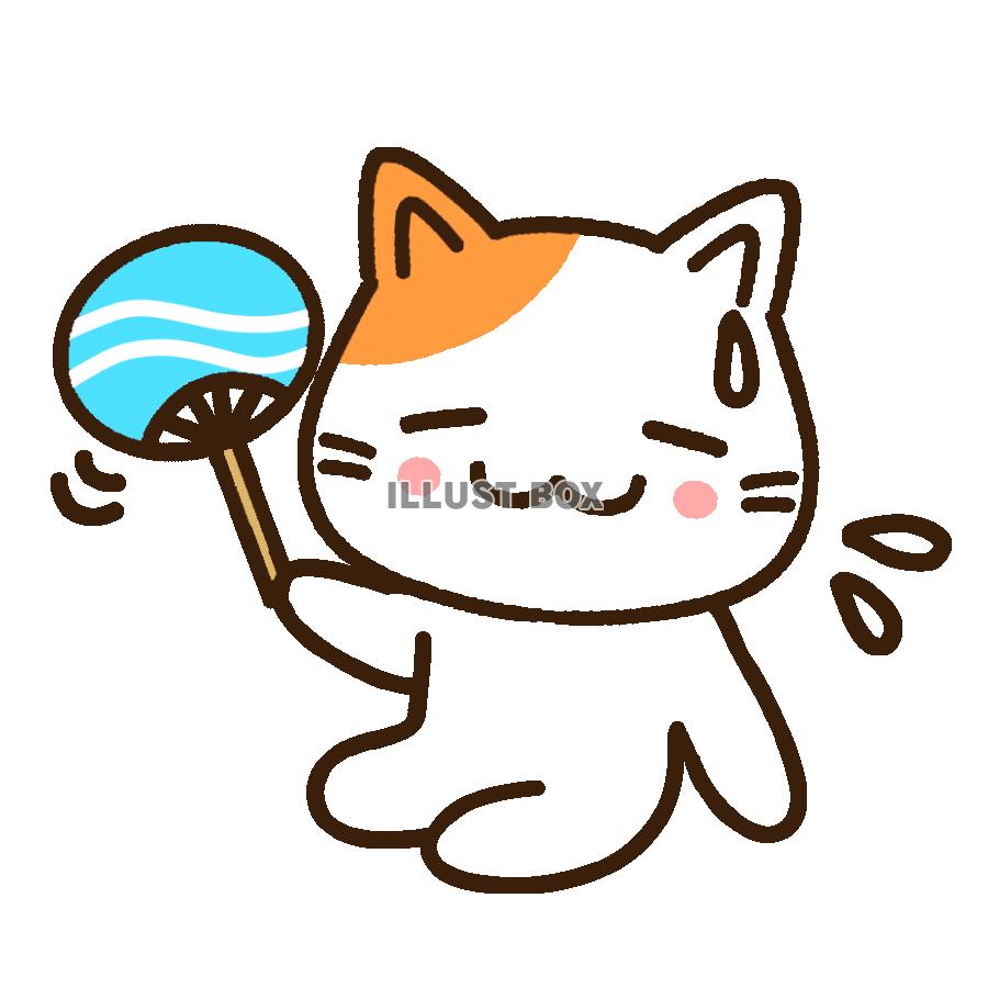 うちわであおぐ三毛猫　透過png