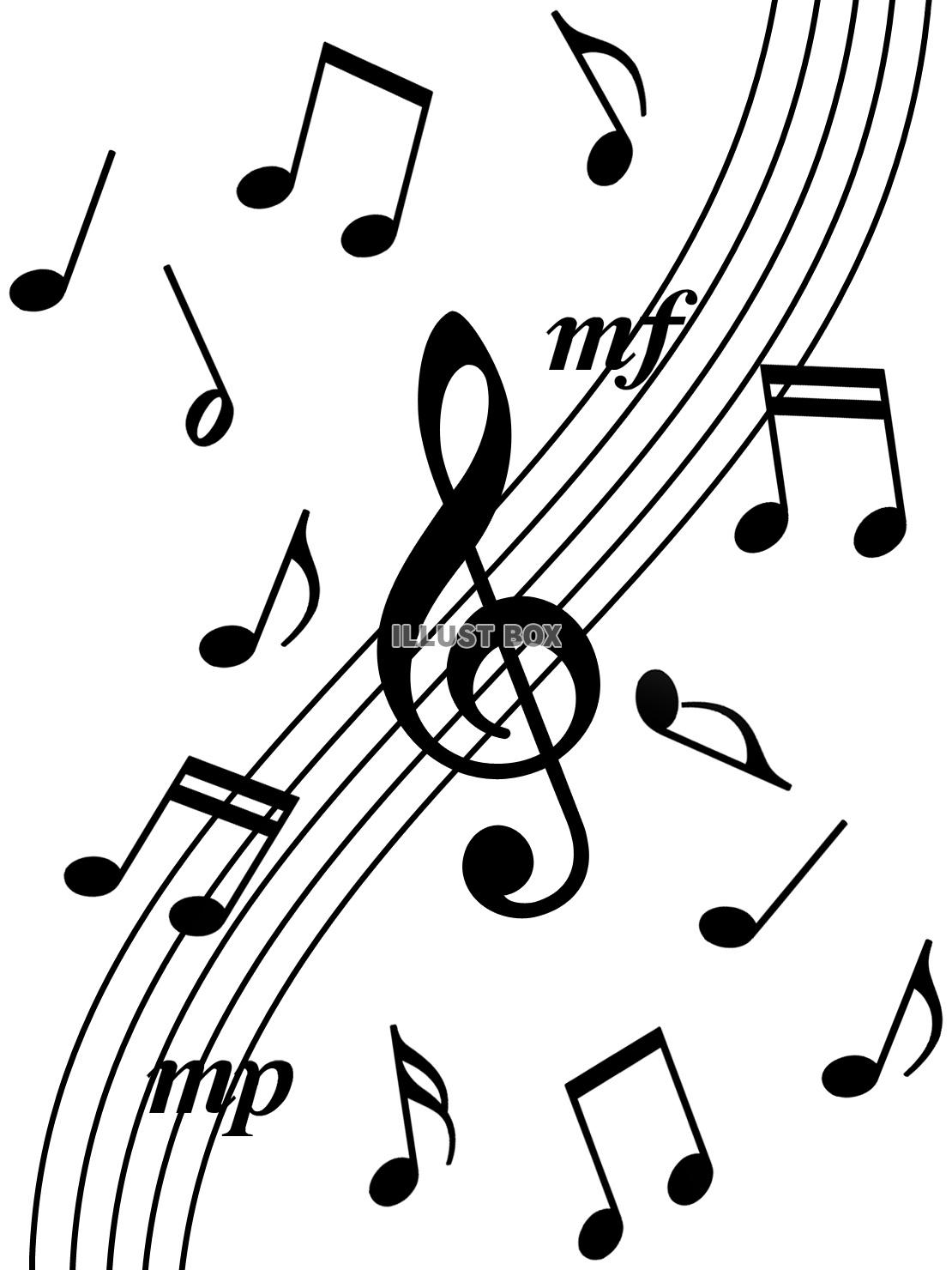 音符と五線譜の音楽画像シルエット背景素材イラスト