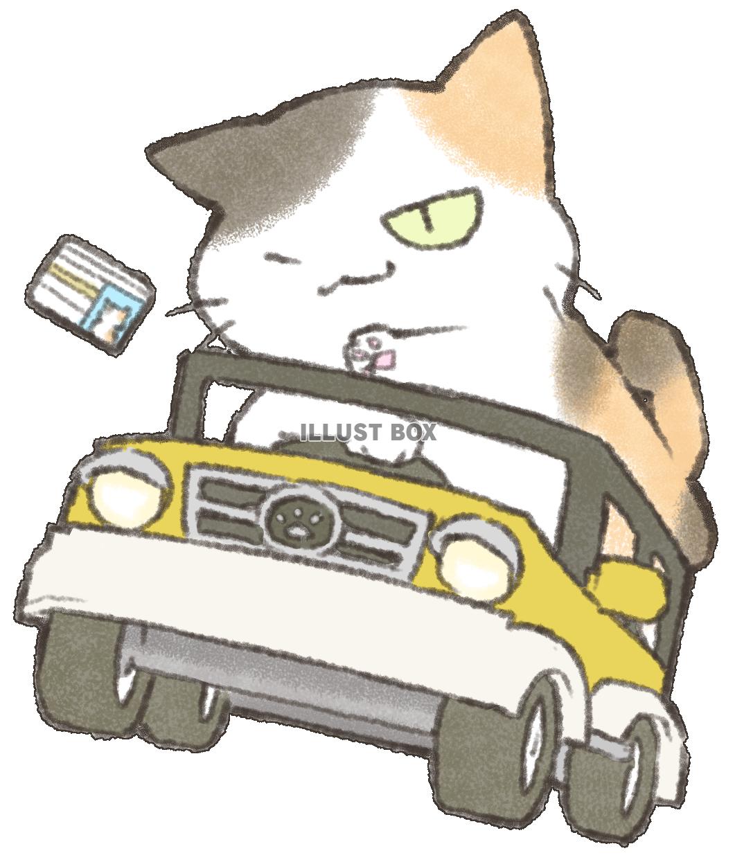 黄色い車を運転する猫
