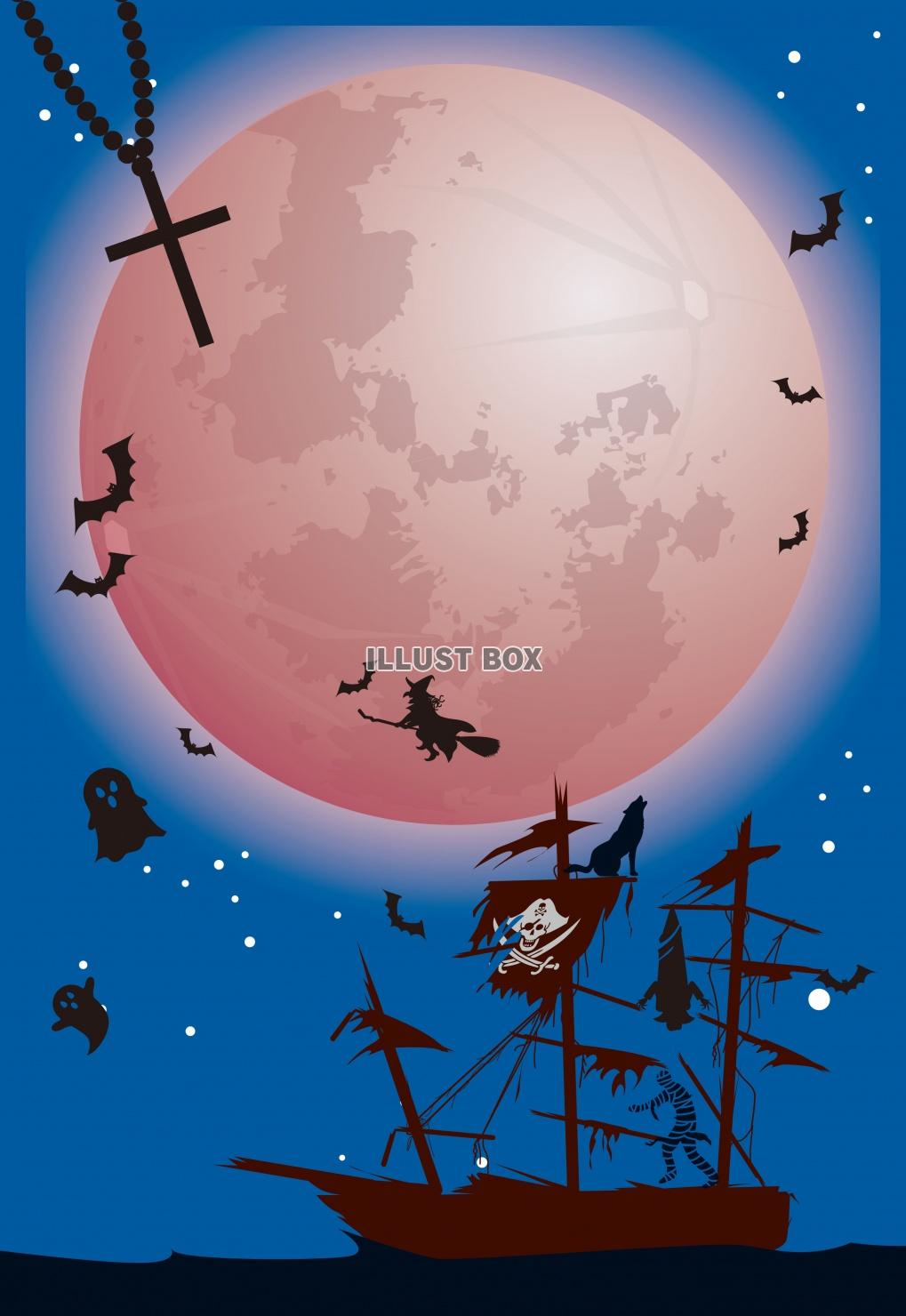 赤い月と幽霊船（５倍拡大可能）