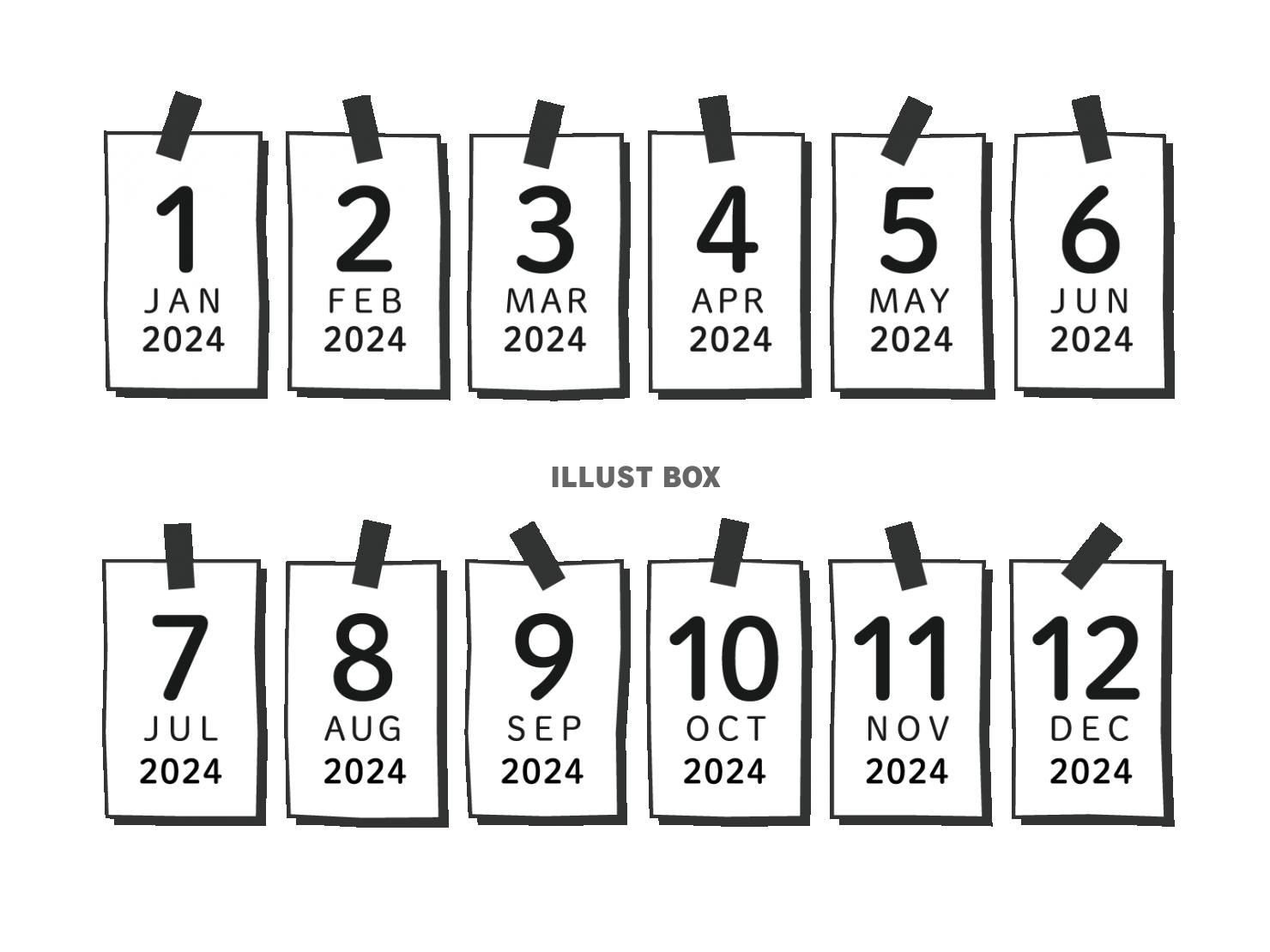 2024年版　カレンダーの見出し12ヶ月セット　白黒