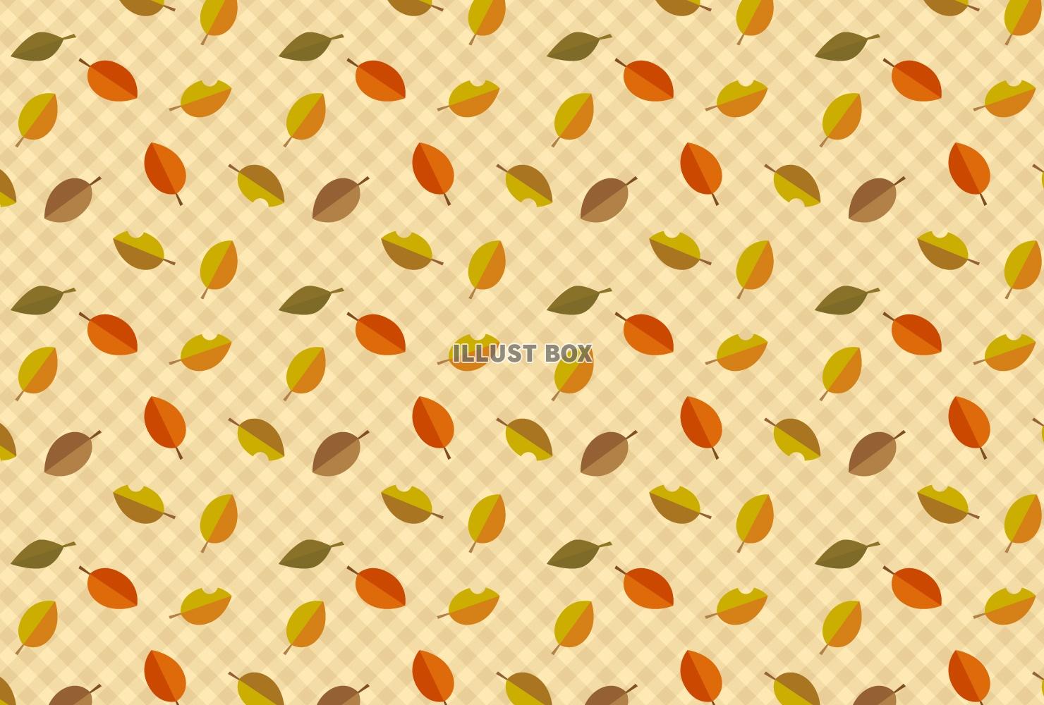 秋色チェックと葉っぱのパターン背景3