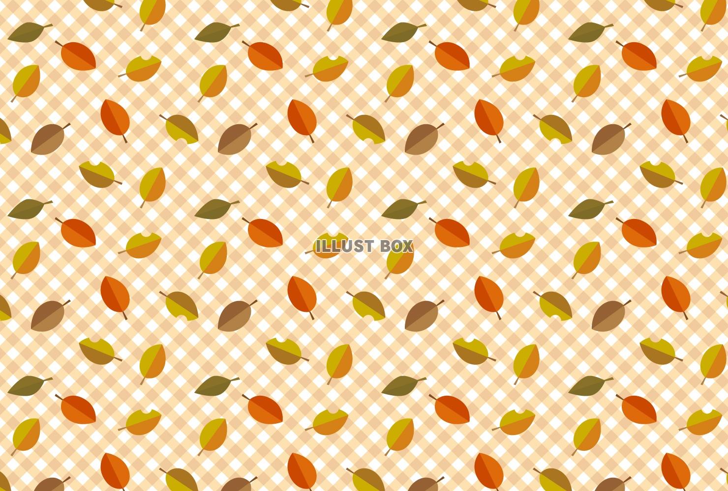 秋色チェックと葉っぱのパターン背景4