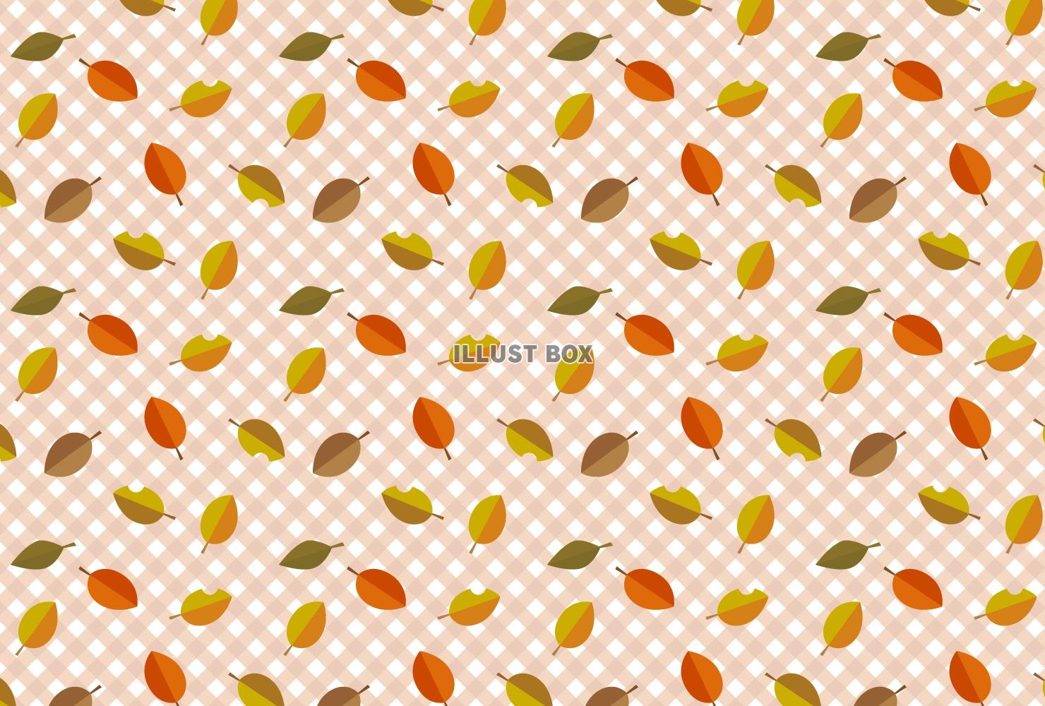 秋色チェックと葉っぱのパターン背景5
